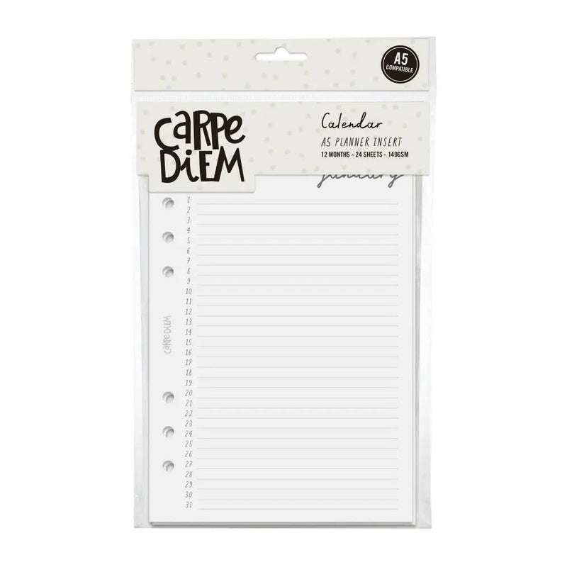 A5 Planner Monthly Calendar Inserts, Sold & Priced Individually