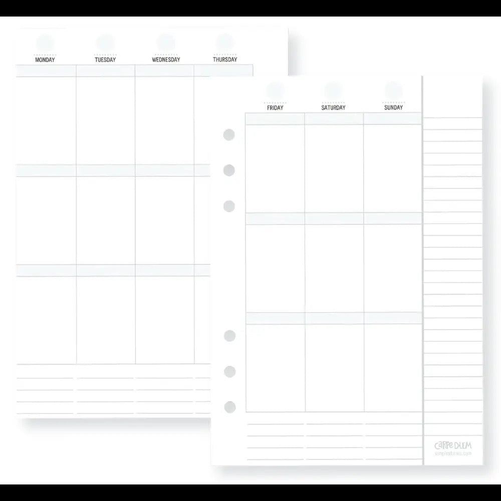 A5 Planner Vertical Weekly inserts, Sold & Priced Individually
