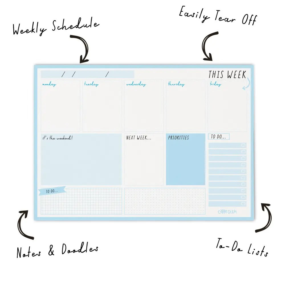 Sky Blue Weekly Planner Pad, Sold & Priced Individually