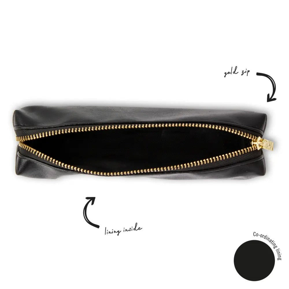 Black 8" Slim Pencil Case/Pouch, Sold & Priced Individually