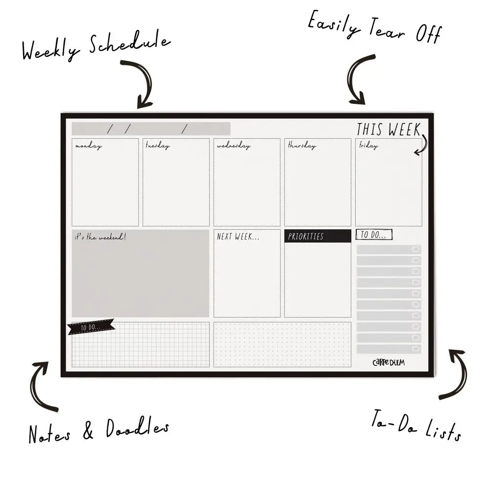 Black Weekly Planner Pad, Sold & Priced Individually