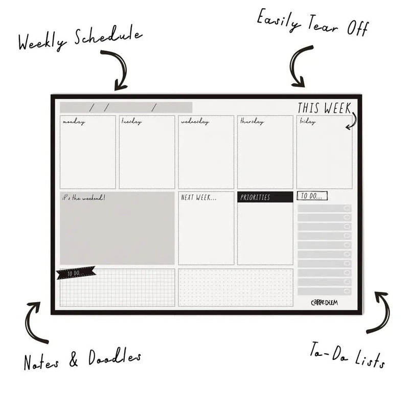 Black Weekly Planner Pad, Sold & Priced Individually