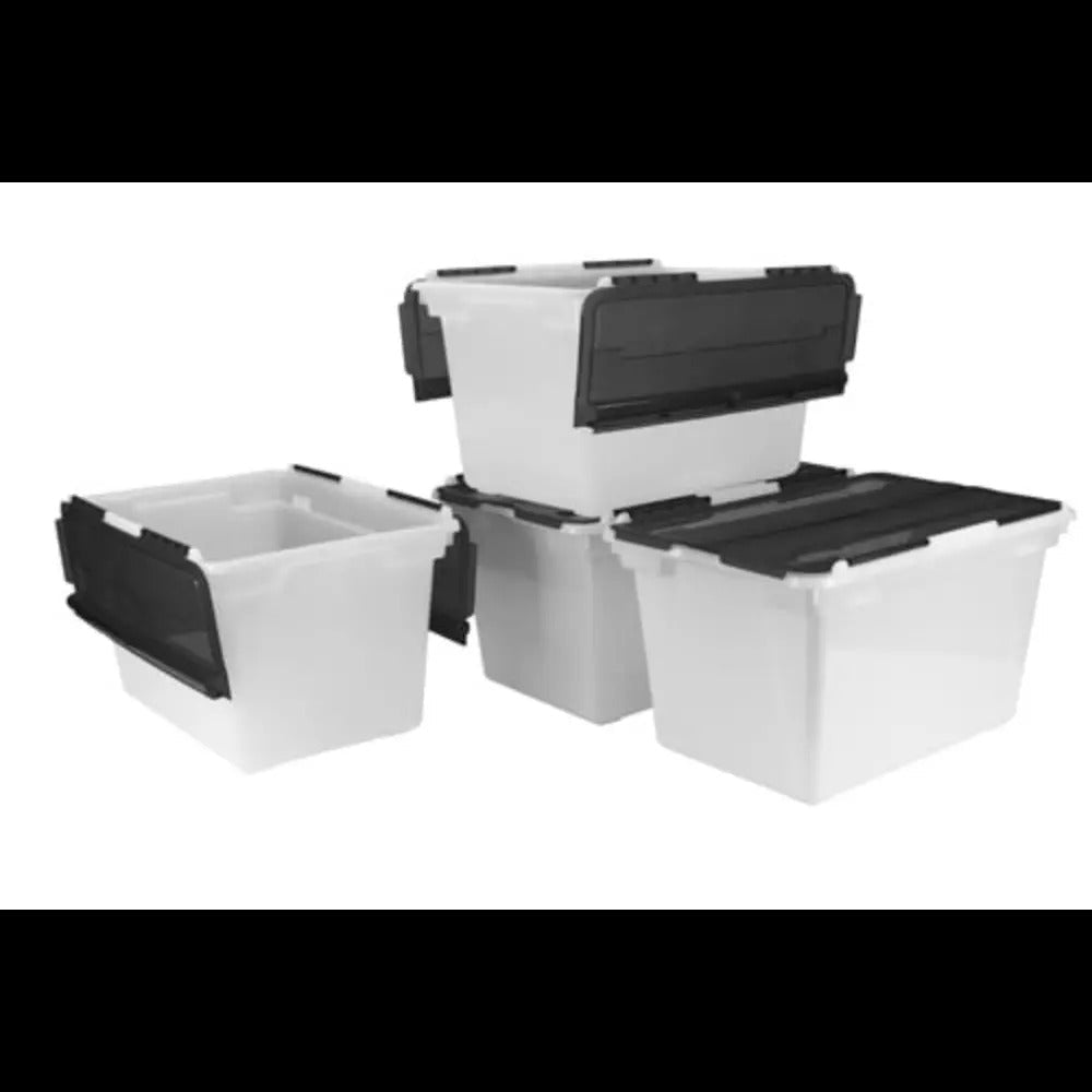 Storex Flip-Top Storage Tub, Frost/Black, 4-Pack