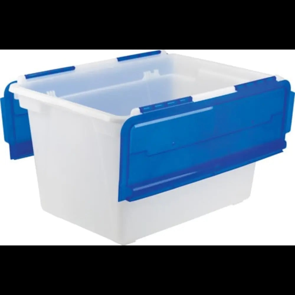 Storex Flip-Top Storage Tub, Frost/Blue, 4-Pack