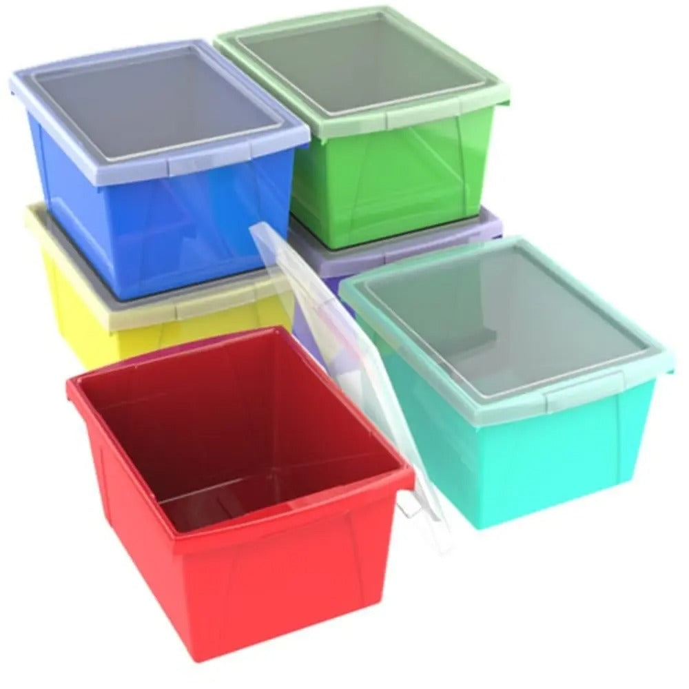 Storex 4 Gallon (15L) Classroom Storage Bin with Lid, Assorted Colors, 6-Pack