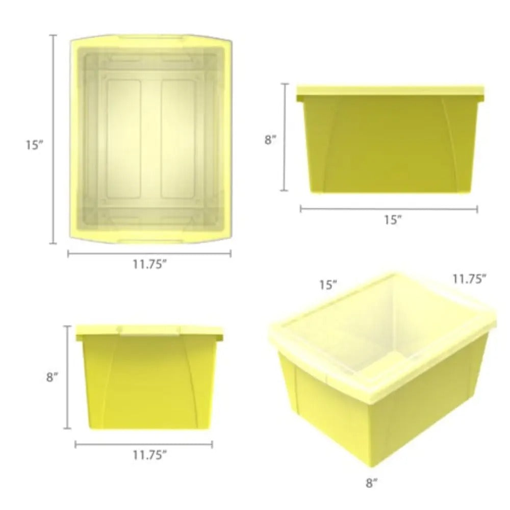 Storex 4 Gallon (15L) Classroom Storage Bin with Lid, Yellow, 6-Pack