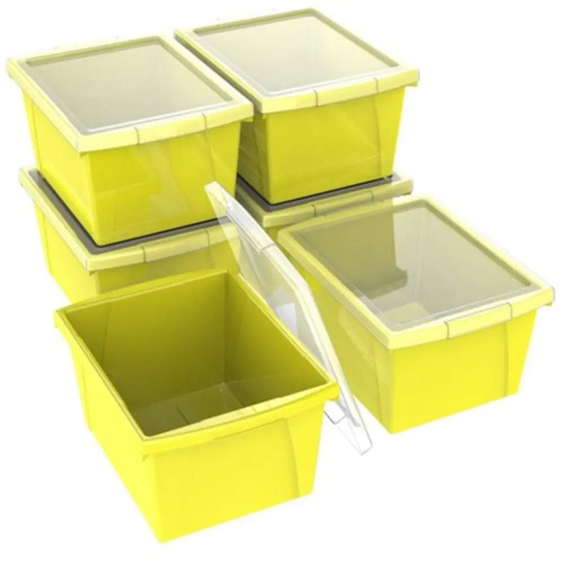 Storex 4 Gallon (15L) Classroom Storage Bin with Lid, Yellow, 6-Pack