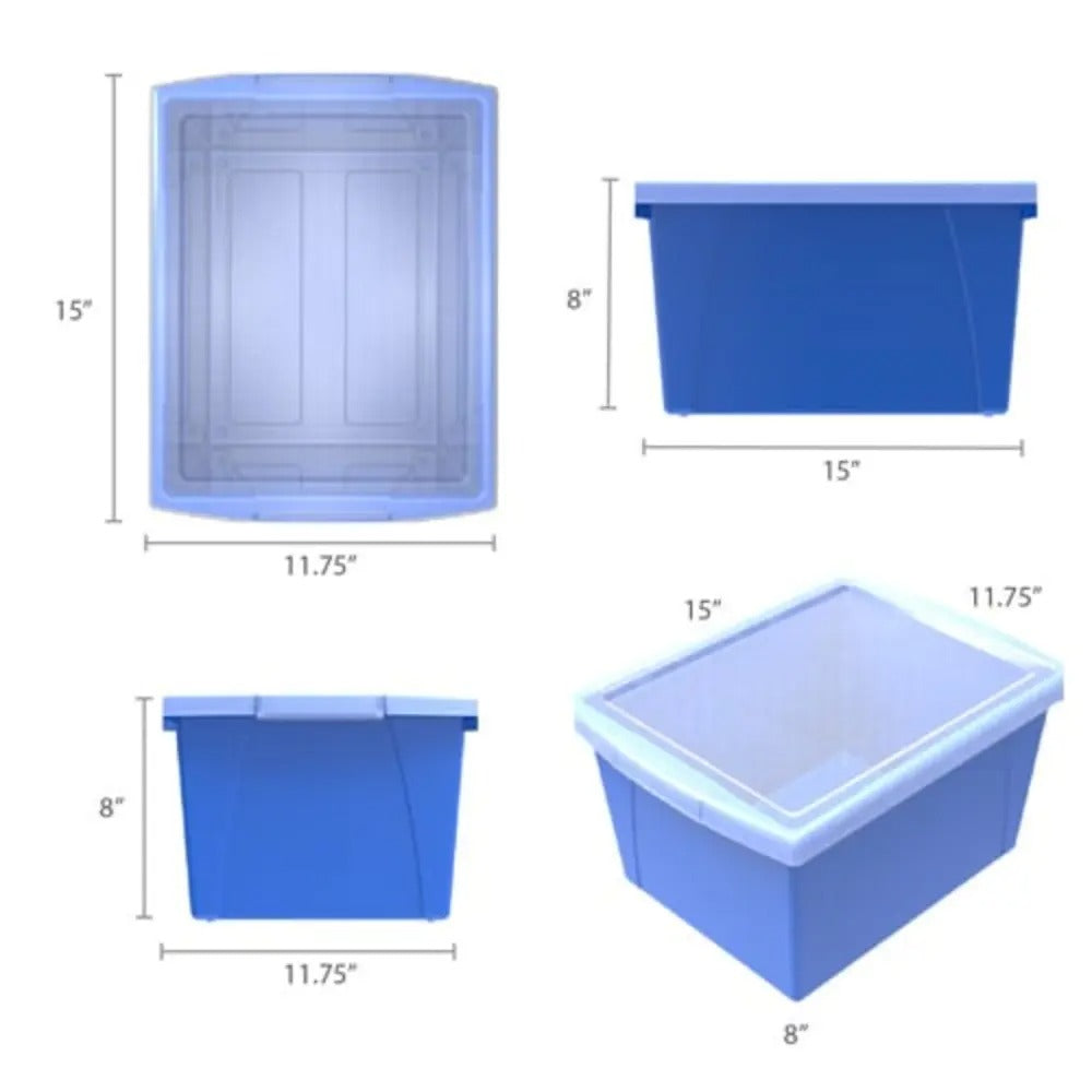 Storex 4 Gallon (15L) Classroom Storage Bin with Lid, Blue, 6-Pack