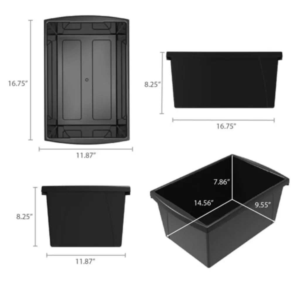 Storex 5.5 Gallon (21L) Classroom Storage Bin, Black, 6-Pack