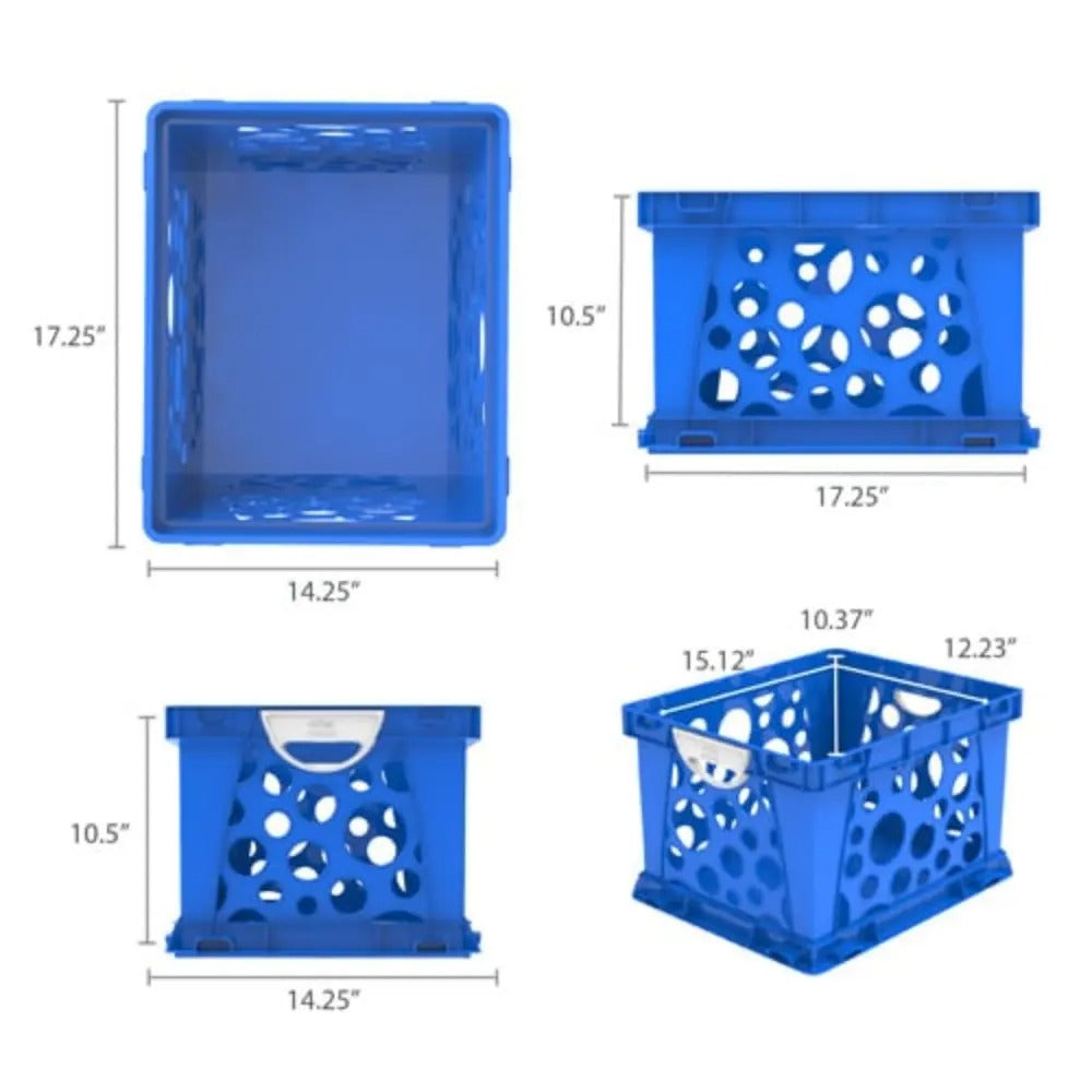 Storex Premium File Crate with Handles, Classroom Blue, 3-Pack