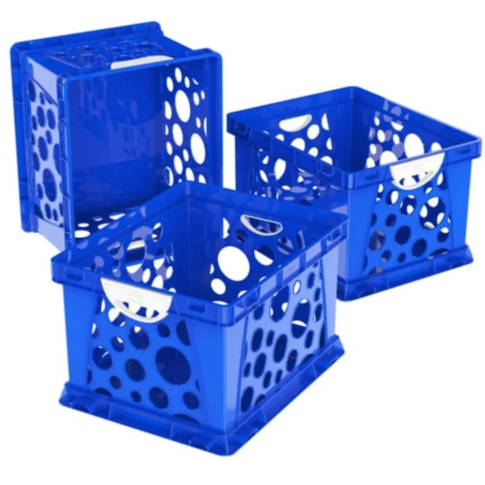 Storex Premium File Crate with Handles, Classroom Blue, 3-Pack
