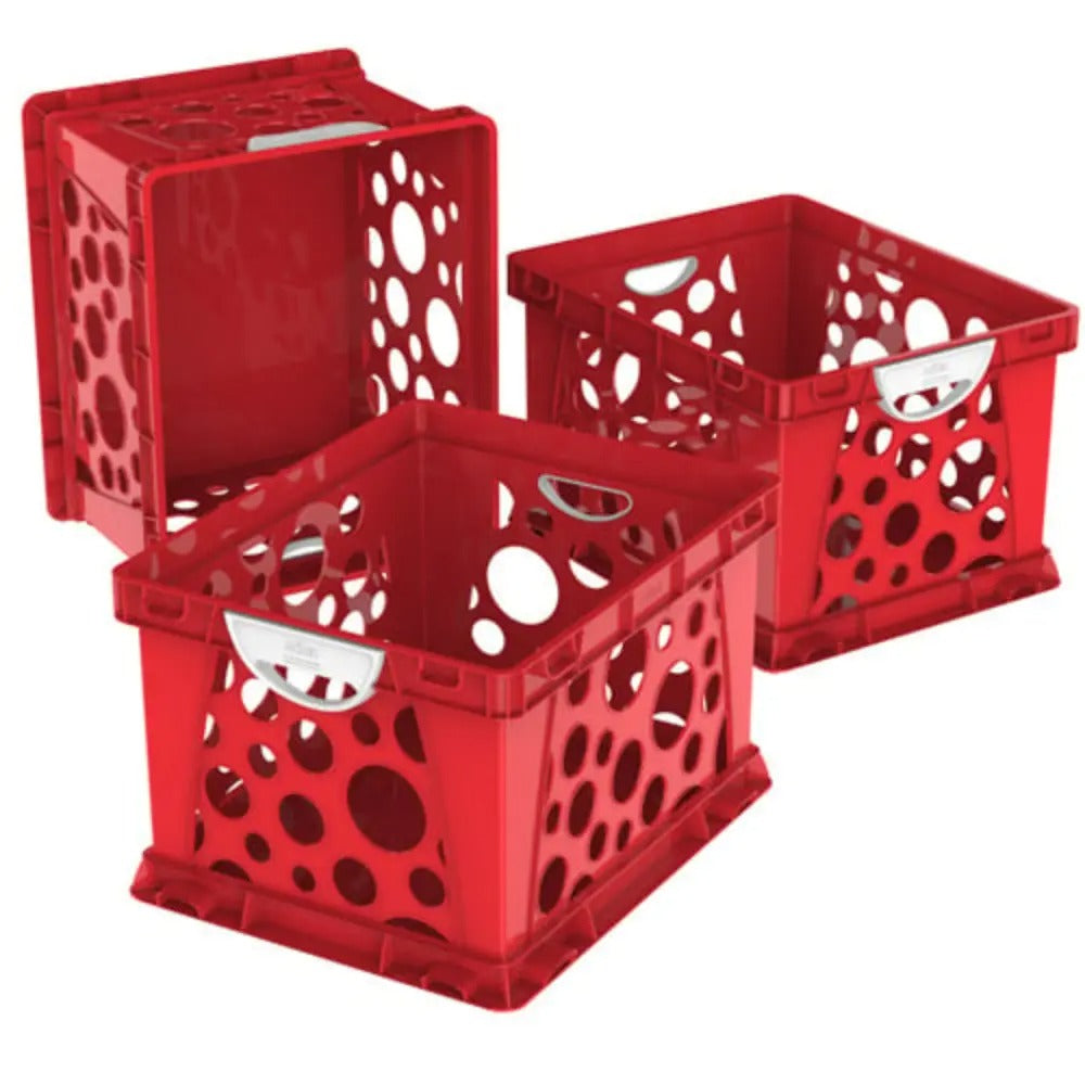 Storex Premium File Crate with Handles, Classroom Red, 3-Pack