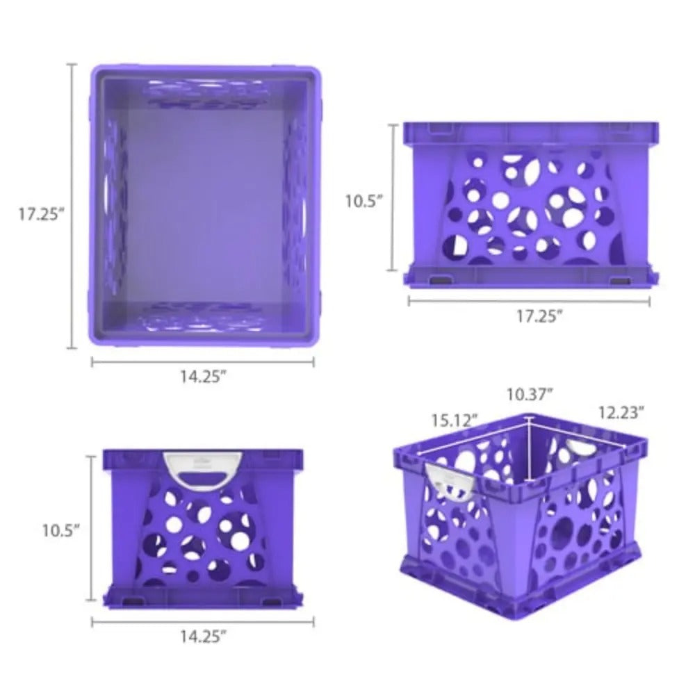 Storex Premium File Crate with Handles, Classroom Purple, 3-Pack