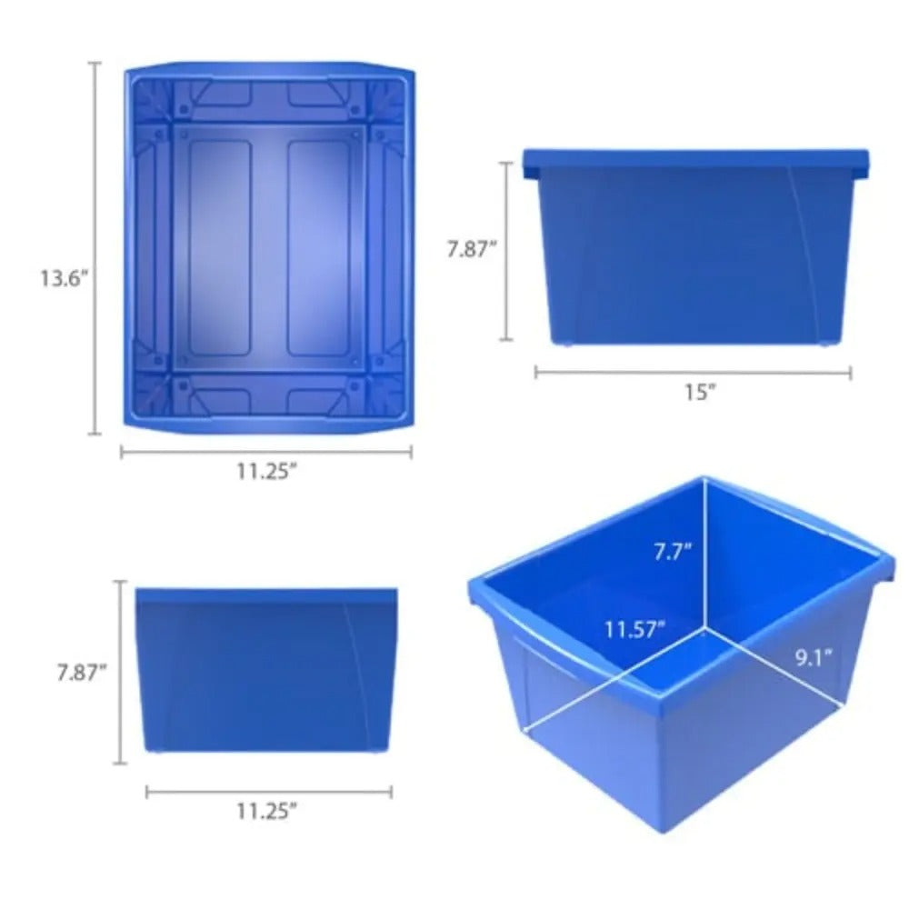 Storex 4 Gallon (15L) Classroom Storage Bin, Blue, 6-Pack