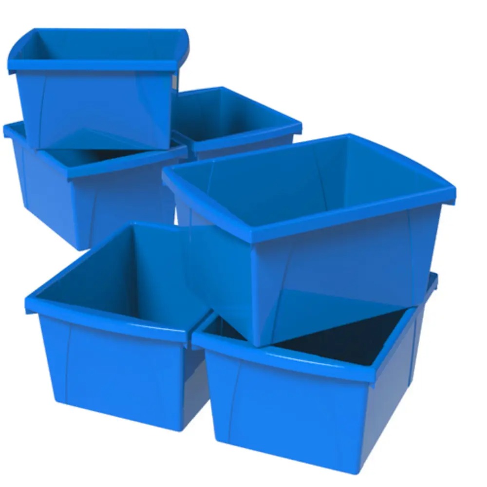 Storex 4 Gallon (15L) Classroom Storage Bin, Blue, 6-Pack