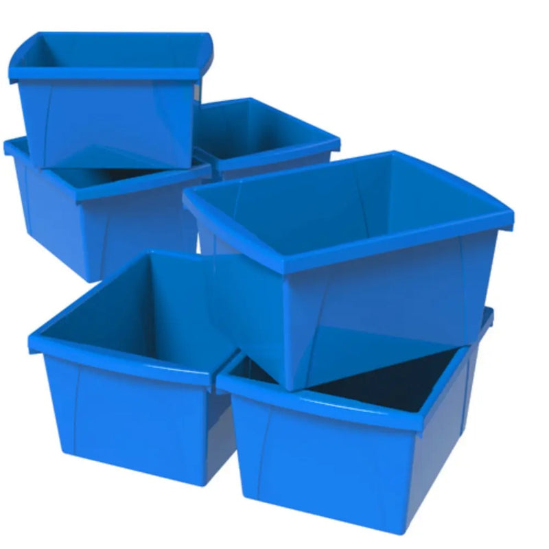 Storex 4 Gallon (15L) Classroom Storage Bin, Blue, 6-Pack