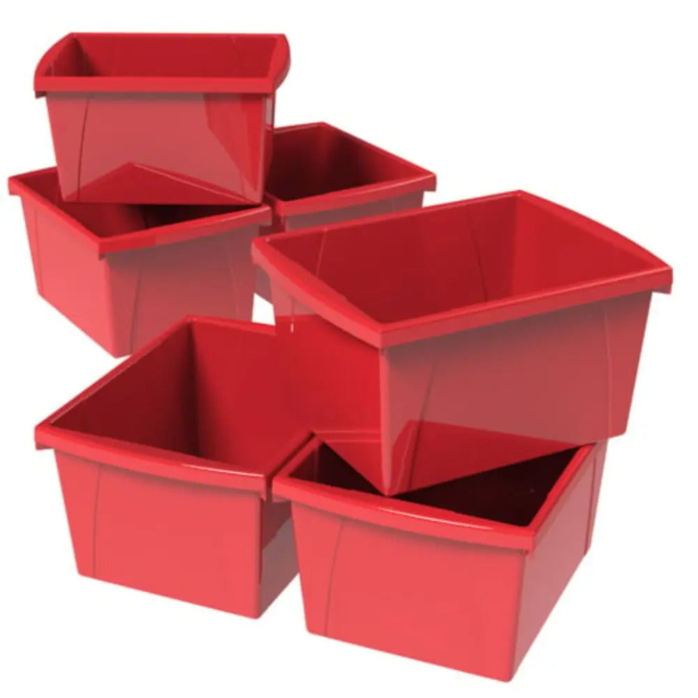 Storex 4 Gallon (15L) Classroom Storage Bin, Red, 6-Pack