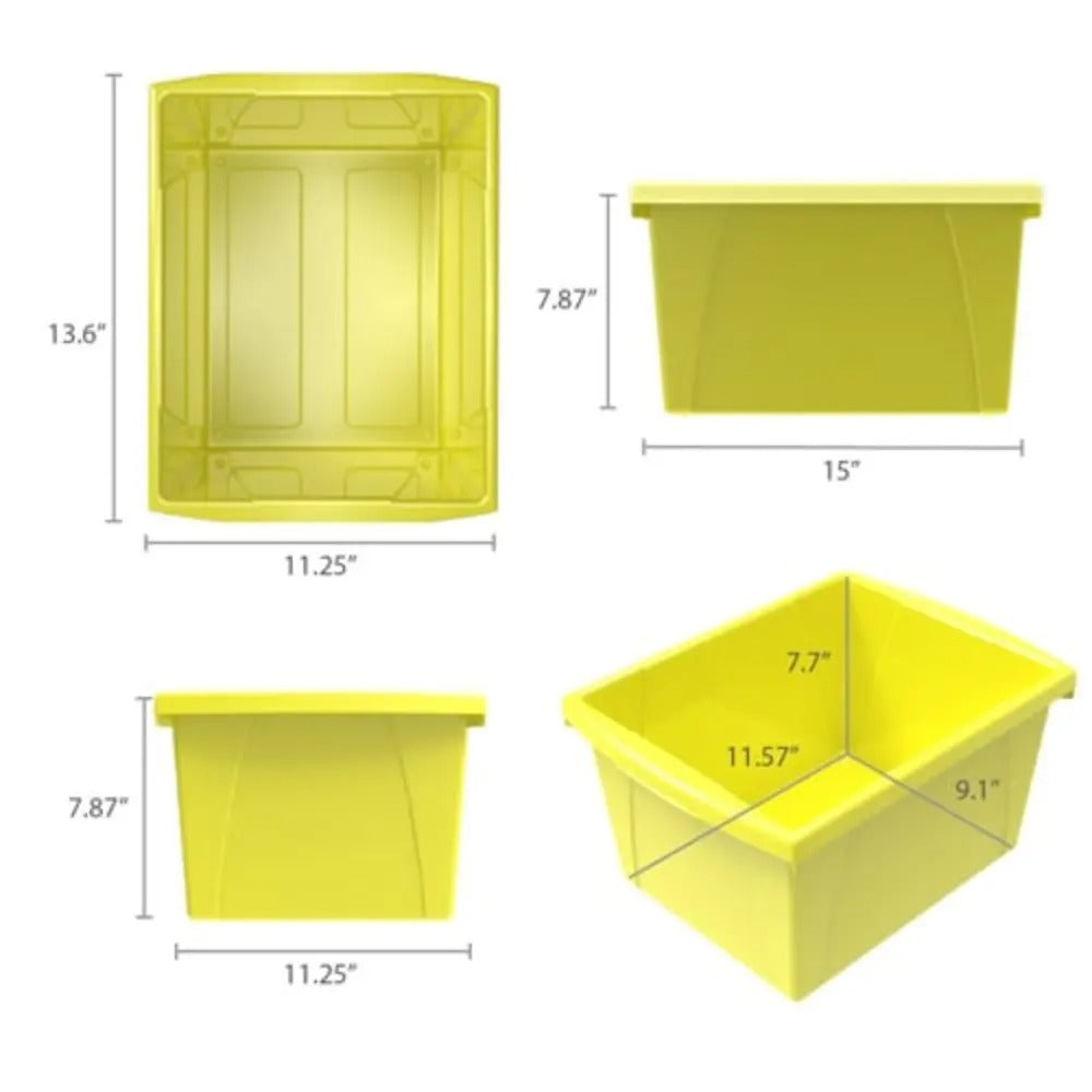 Storex 4 Gallon (15L) Classroom Storage Bin, Yellow, 6-Pack