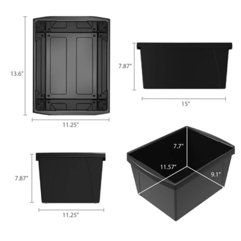 Storex 4 Gallon (15L) Classroom Storage Bin, Black, 6-Pack
