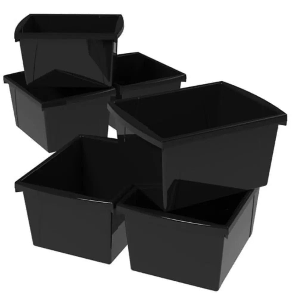 Storex 4 Gallon (15L) Classroom Storage Bin, Black, 6-Pack