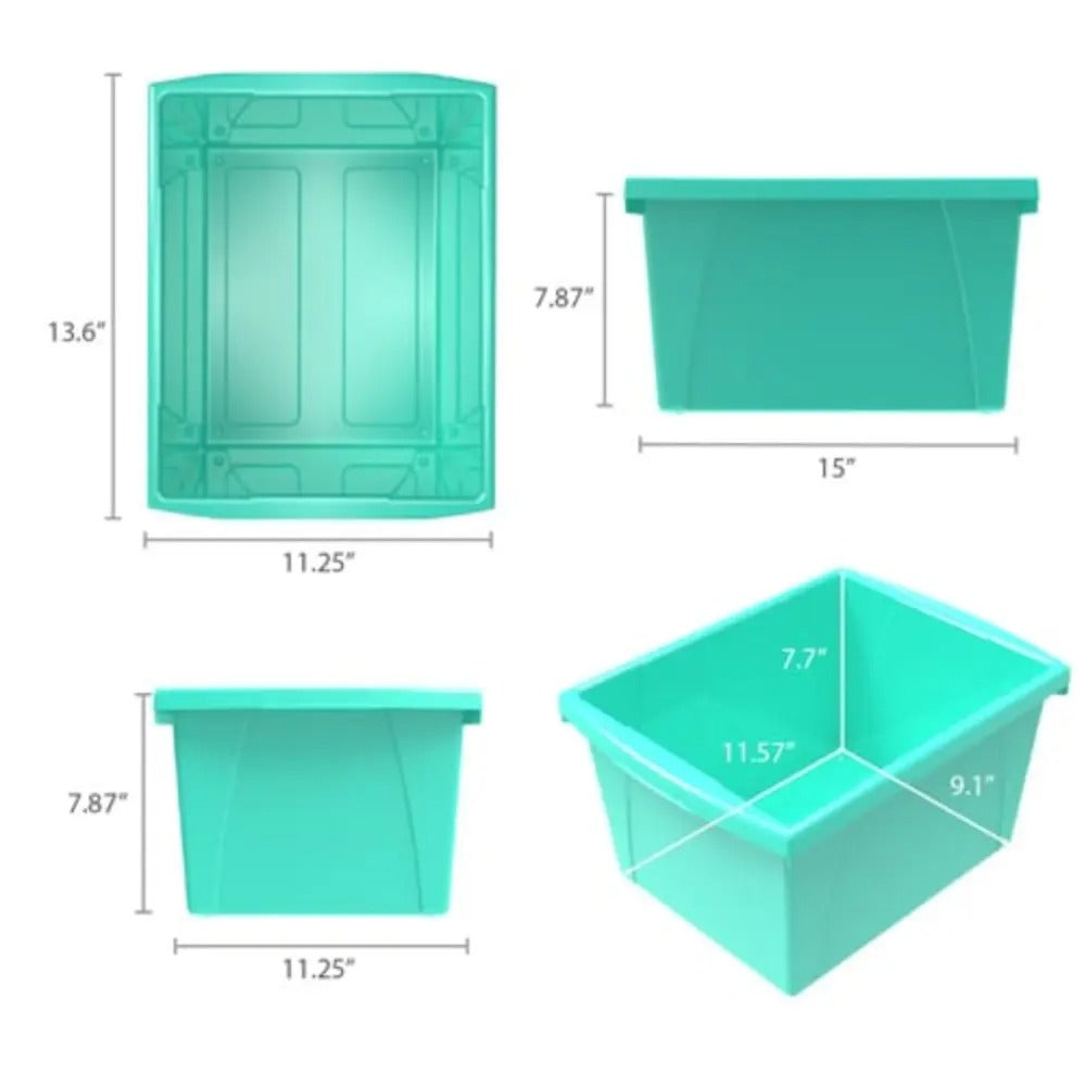 Storex 4 Gallon (15L) Classroom Storage Bin, Teal, 6-Pack