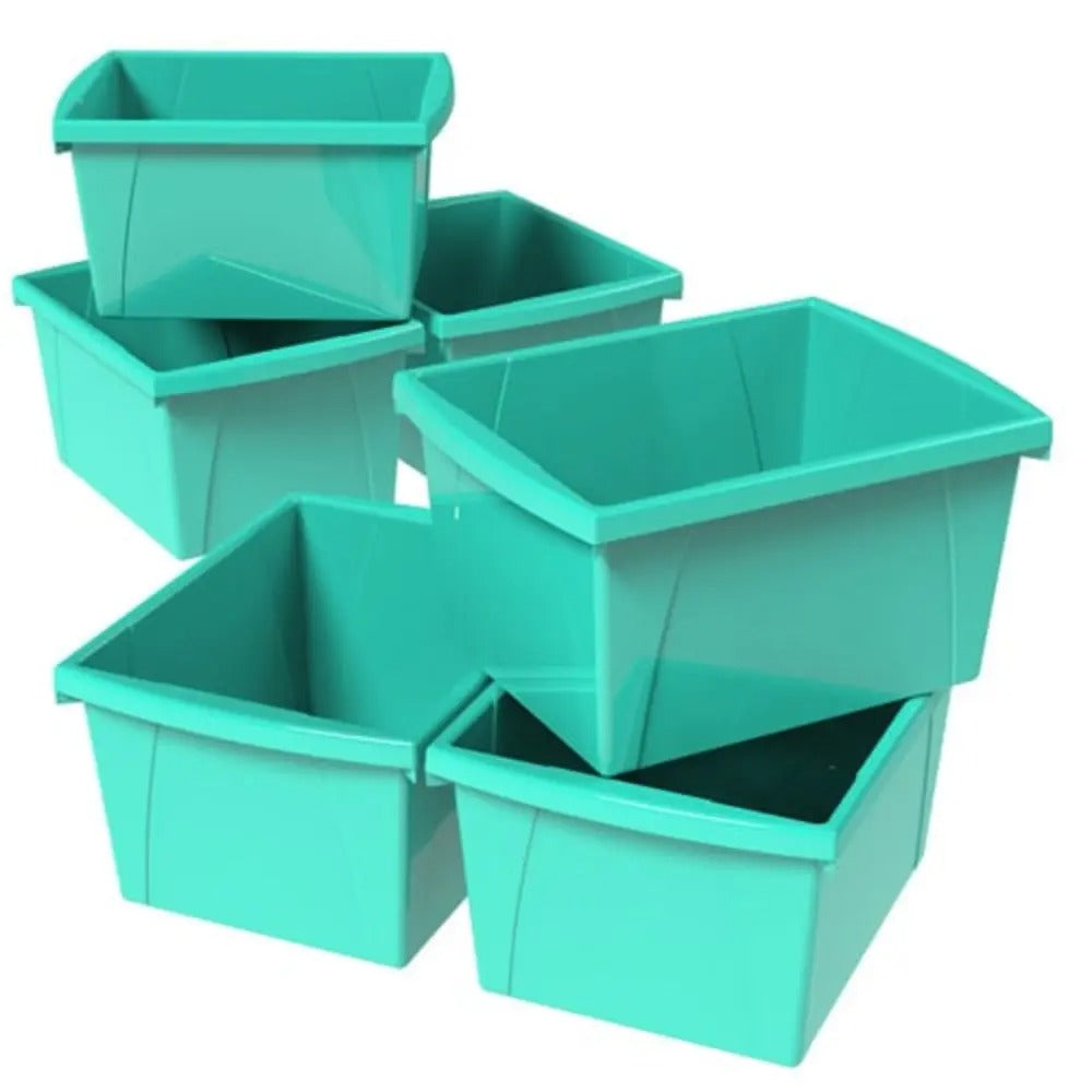 Storex 4 Gallon (15L) Classroom Storage Bin, Teal, 6-Pack