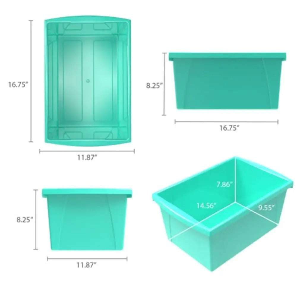 Storex 5.5 Gallon (21L) Classroom Storage Bin, Teal, 6-Pack