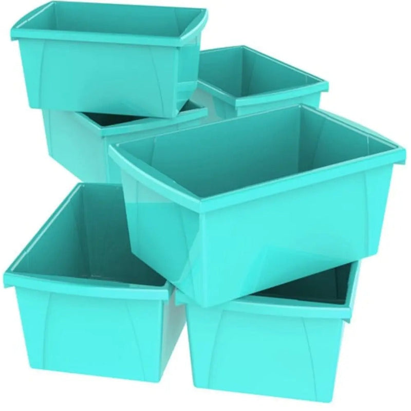 Storex 5.5 Gallon (21L) Classroom Storage Bin, Teal, 6-Pack