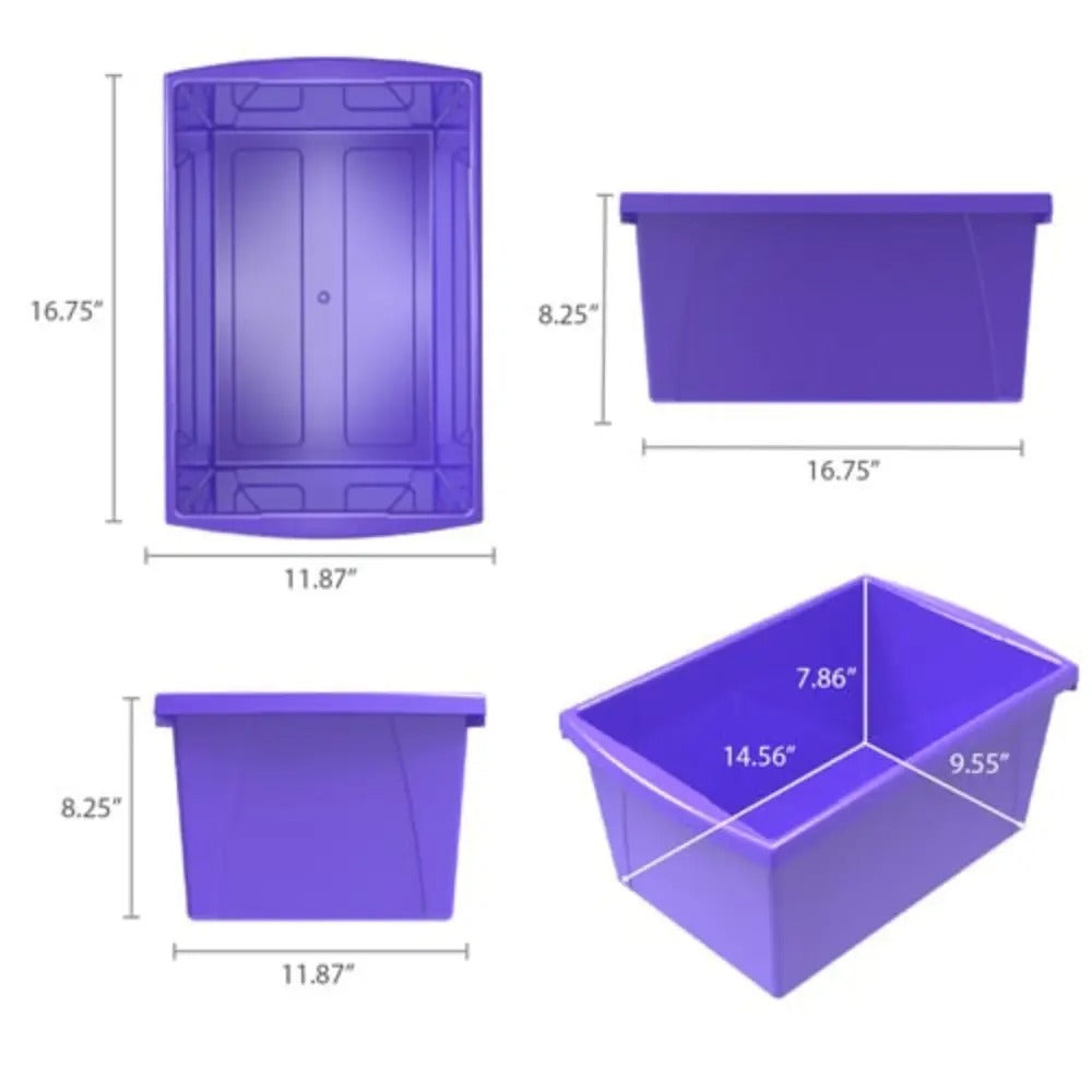 Storex 5.5 Gallon (21L) Classroom Storage Bin, Purple, 6-Pack