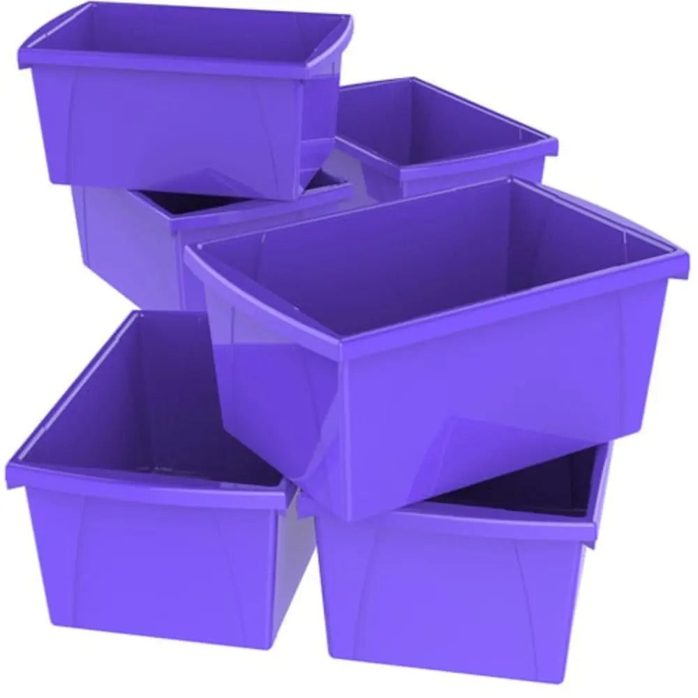 Storex 5.5 Gallon (21L) Classroom Storage Bin, Purple, 6-Pack