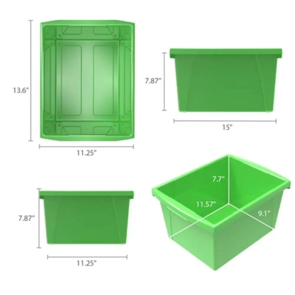 Storex 4 Gallon (15L) Classroom Storage Bin, Green, 6-Pack
