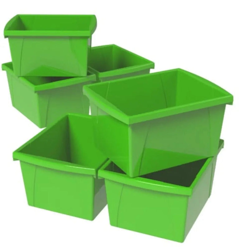 Storex 4 Gallon (15L) Classroom Storage Bin, Green, 6-Pack