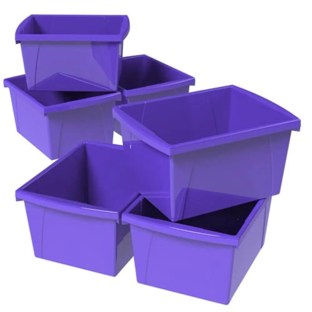 Storex 4 Gallon (15L) Classroom Storage Bin, Purple, 6-Pack