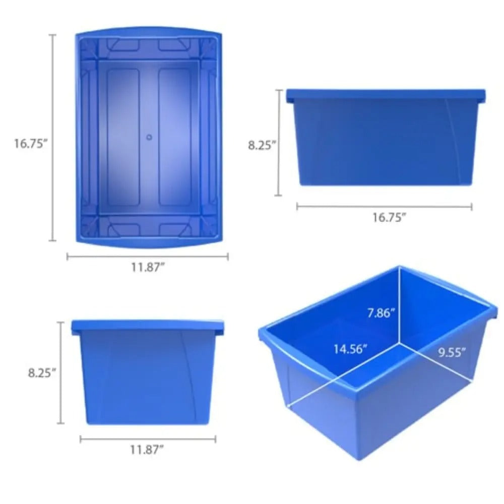 Storex 5.5 Gallon (21L) Classroom Storage Bin, Blue, 6-Pack