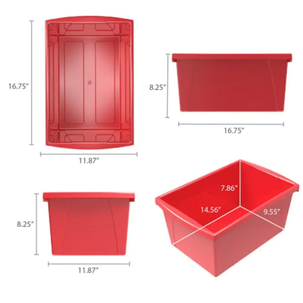 Storex 5.5 Gallon (21L) Classroom Storage Bin, Red, 6-Pack