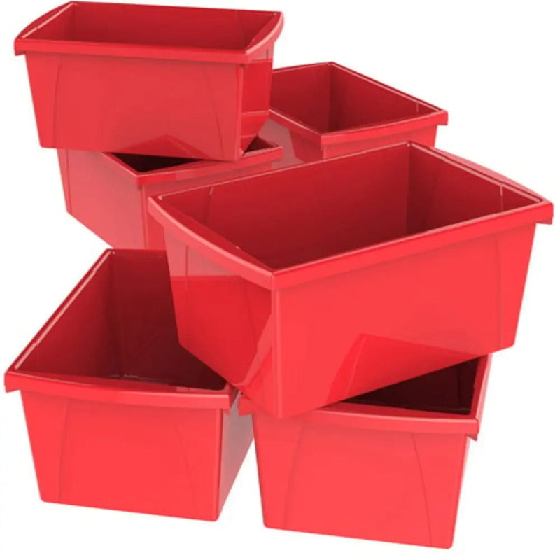 Storex 5.5 Gallon (21L) Classroom Storage Bin, Red, 6-Pack