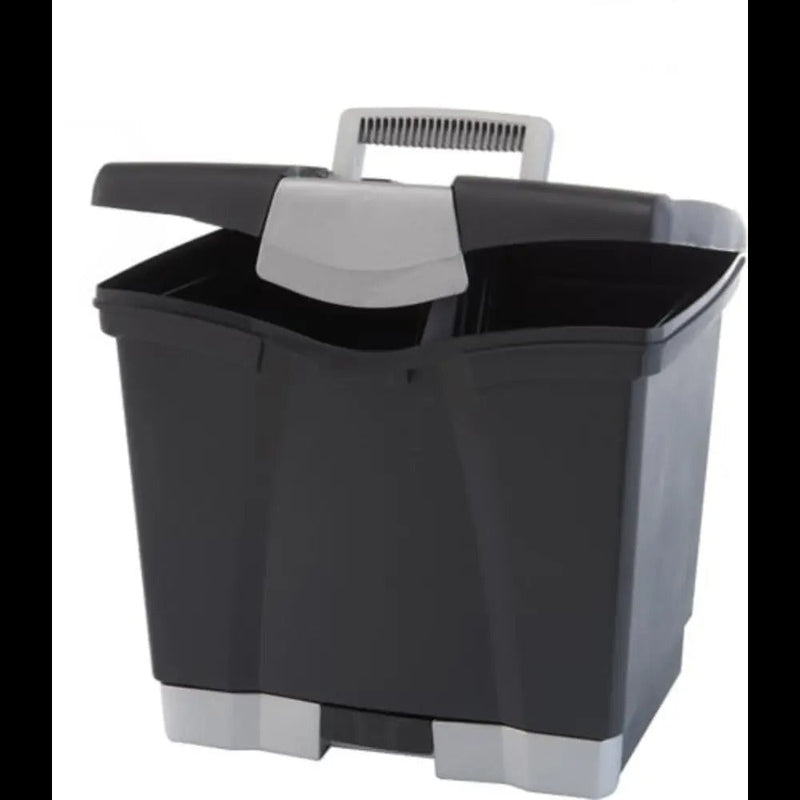 Storex File Storage Box with Drawer, Black
