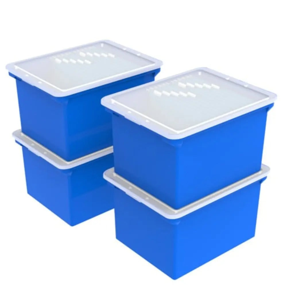 Storex Storage File Tote with Molded Handles, Blue/Clear, 4-Pack