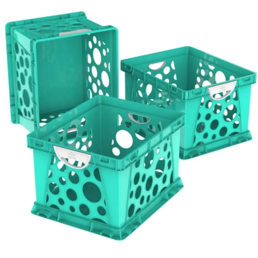Storex Premium File Crate with Handles, Teal, 3-Pack