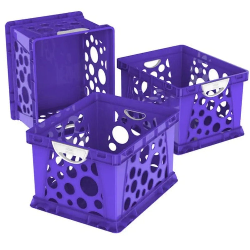 Storex Large Storage and Filing Crate with Comfort Handles, Purple/White, 3-Pack