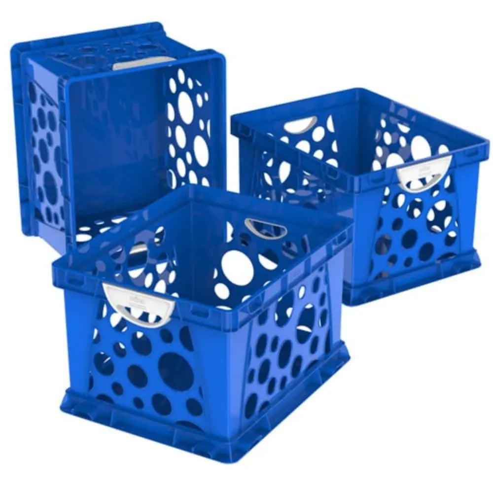 Storex Large Storage and Filing Crate with Comfort Handles, Blue/White, 3-Pack