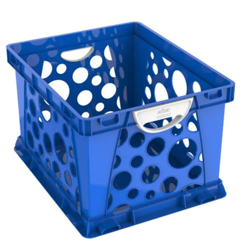 Storex Large Storage and Filing Crate with Comfort Handles, Blue/White, 3-Pack