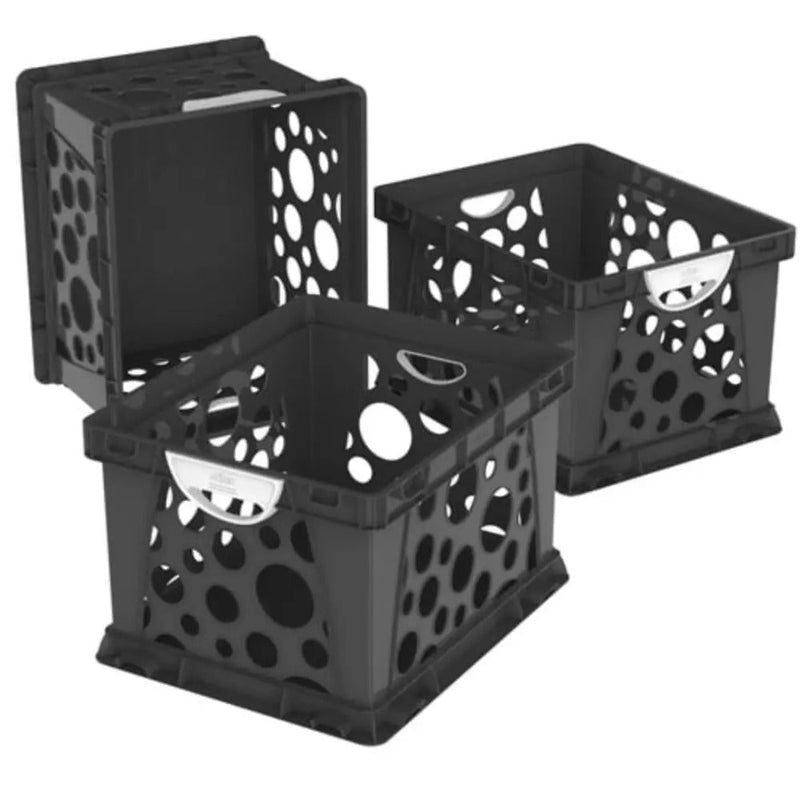 Storex Large Storage and Filing Crate with Comfort Handles, Black/White, 3-Pack