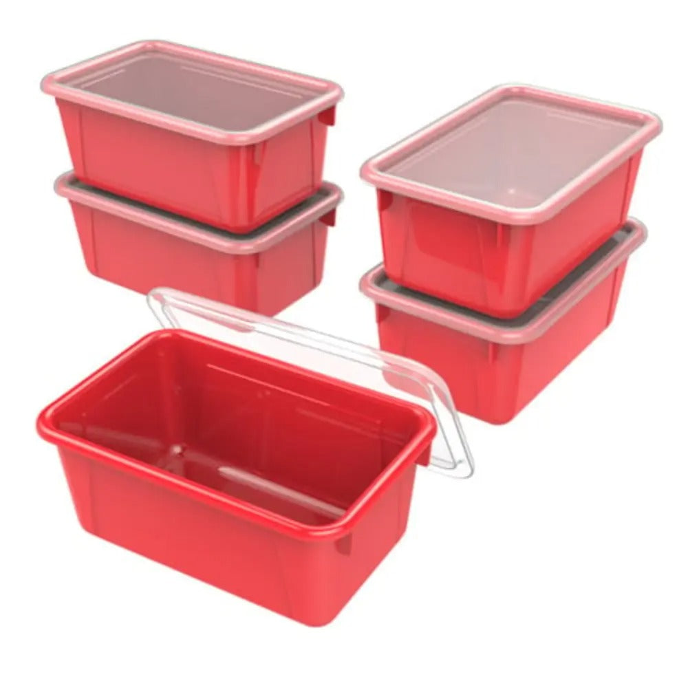 Storex Small Cubby Bin with Cover, Classroom Red, 5-Pack