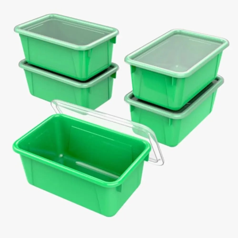 Storex Small Cubby Bin with Cover, Classroom Green, 5-Pack