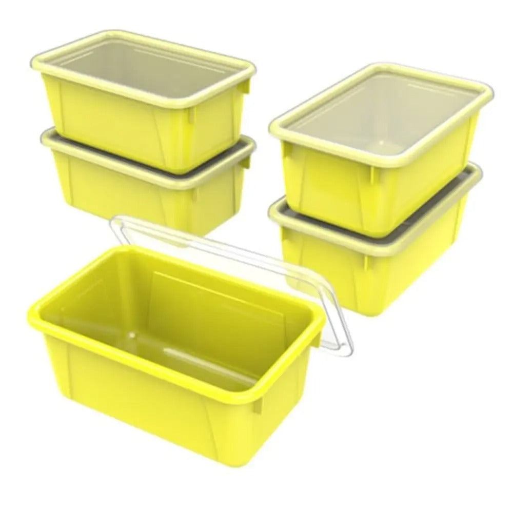 Storex Small Cubby Bin with Cover, Classroom Yellow, 5-Pack