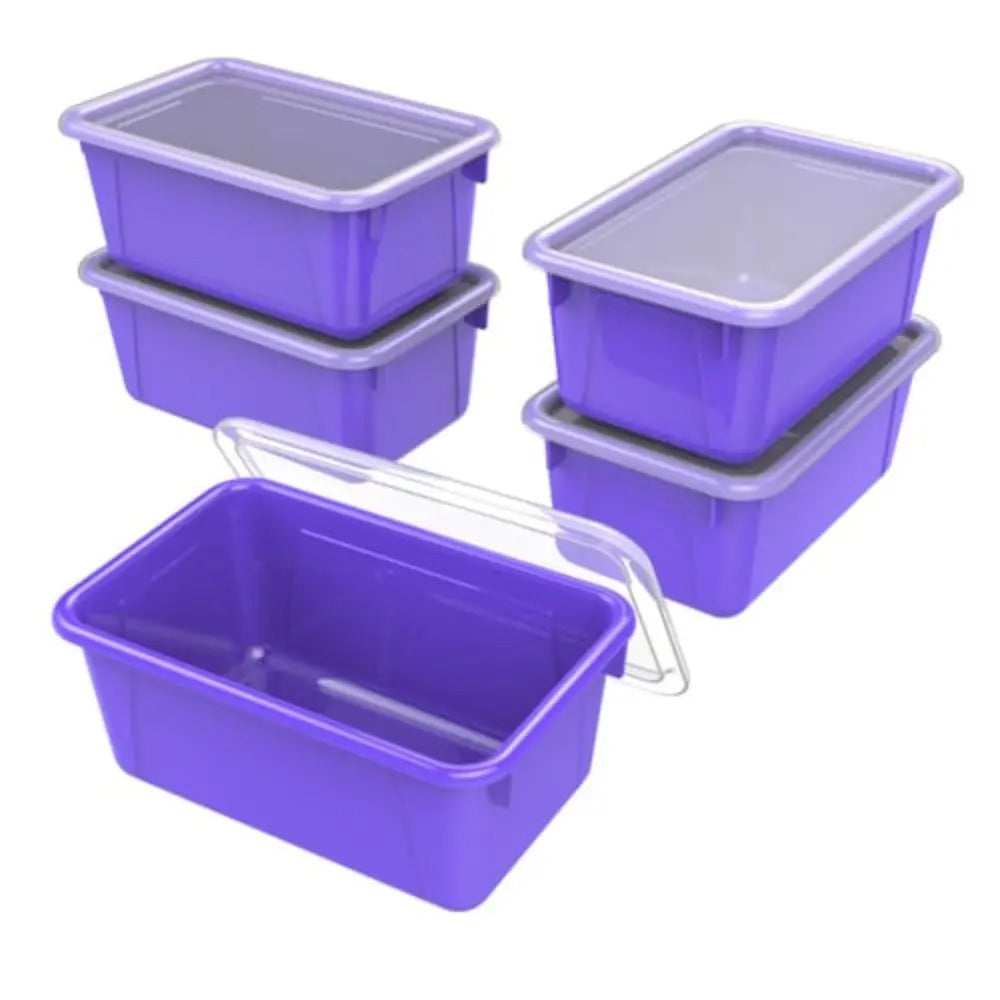Storex Small Cubby Bin with Cover, Classroom Purple, 5-Pack
