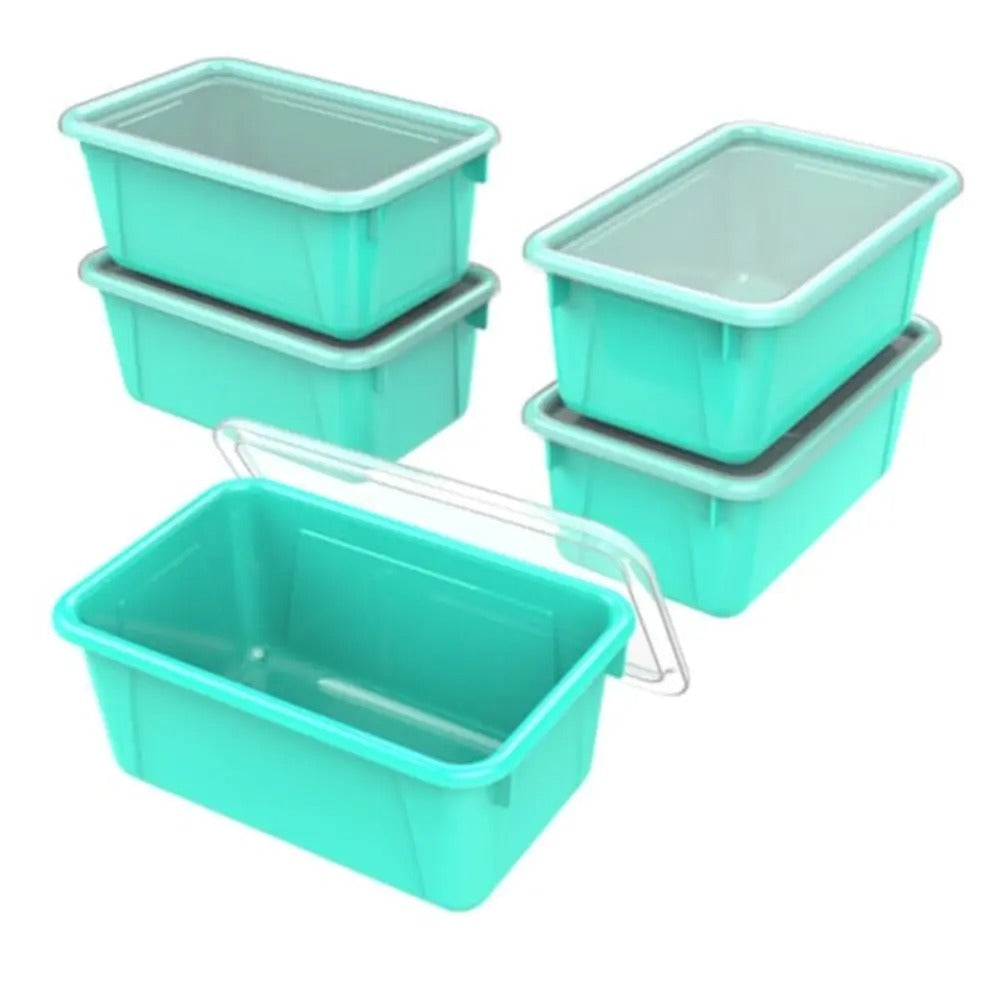 Storex Small Cubby Bin with Cover, Classroom Teal, 5-Pack