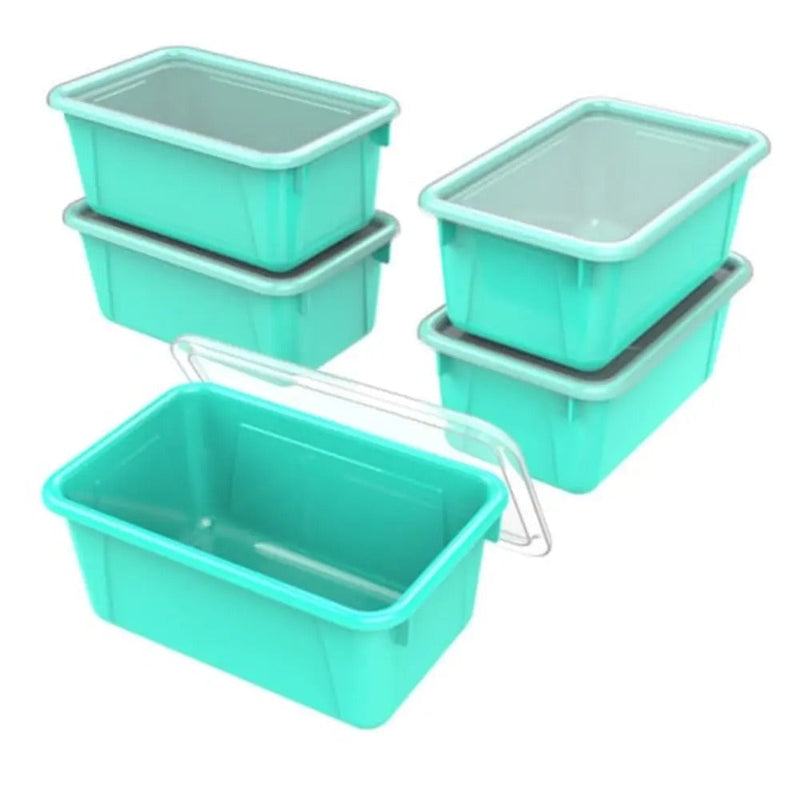 Storex Small Cubby Bin with Cover, Classroom Teal, 5-Pack