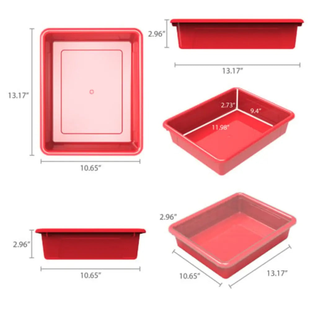 Storex Storage Tray, Letter Size, 10 x 13 x 3 Inches, Red, 5-Pack